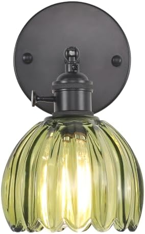 Shenmoyl Vintage Wall Sconce with Green Tulip Glass Lampshade 180 Degree Adjustable Black Sconce Hradwired Modern Wall Lighting Fixture with Switch for Bedside Bedroom Doorway by Shenmoyl