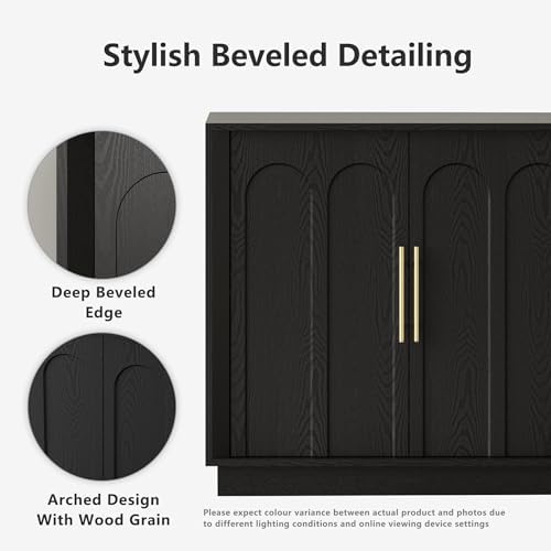 FORTUNETEC 67" Sideboard Buffet Cabinet with Storage, Arched Doors, Black - Image 3