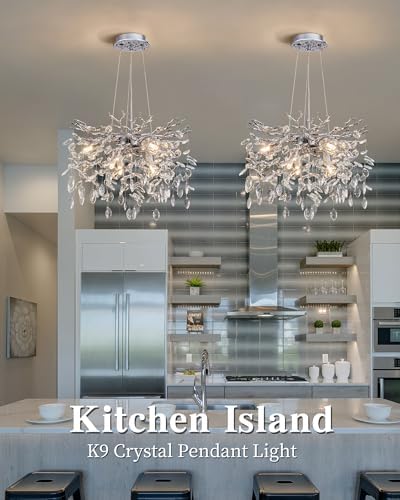 Modern Tree Branch Crystal Chandelier Luxury Silver Crystal Pendant Lighting 18" Contemporary 6-Light Chandeliers for Dining Room Kitchen Bedroom Living Room - Image 2