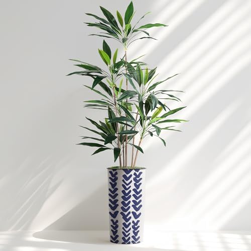 Artificial Tree in Modern Pattern Planter, Fake Dracaena Tree Silk Tree for Indoor and Outdoor Home Decoration - 66" Overall Tall (Plant Pot Plus Tree) - Image 2
