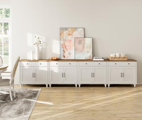 WAMAPT Buffet Cabinet with 8 Doors & 4 Drawers, Large Wood Sideboard Table by WAMPAT