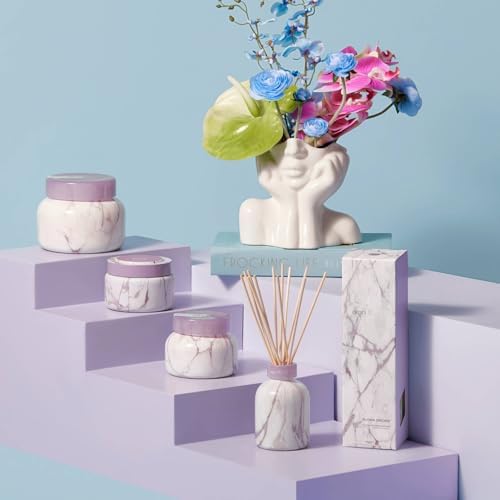 Capri Blue Modern Marble Reed Diffuser Set - Includes Reed Diffuser Sticks, Scented Oil & Glass Bottle - Luxury Scents for Bedroom Decor & Bathroom Air Freshener - Aloha Orchid (5.7 fl oz) - Image 4