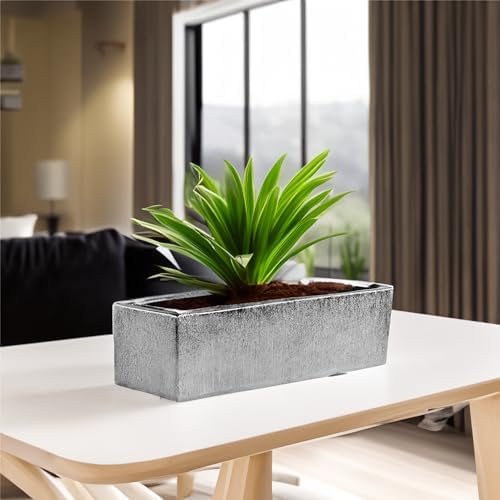 WGVI Long Rectangle Ceramic Planter Vase in Silver Etched 14" x 4" x 4"H, Rectangular Box Block Terrarium Pot, Flower Arrangement, Tabletop Centerpiece, Home Decor Organization Container, 4 Pcs. - Image 6