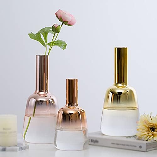 GRFIT Decorative Vase Simple Modern Gradient Glass Vase Vase Home Office Desktop Restaurant Center Decoration Vase Gift Pink/Gold Ceramic Vase Glass Vase Hydroponic Flower Vase (Size : B) - Image 7