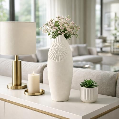 Tapered Ceramic Vase for Room, Bathroom and Office - Interior Accent for Home, Kitchen and Living Room - Decorative Styling for Home and Kitchen, Flower Pots and Bedroom Decor - 21", Ivory & Tan - Image 2