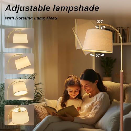 62.5" Gold Floor Lamp for Living Room Dimmable Standing Lamp with Remote - Image 4