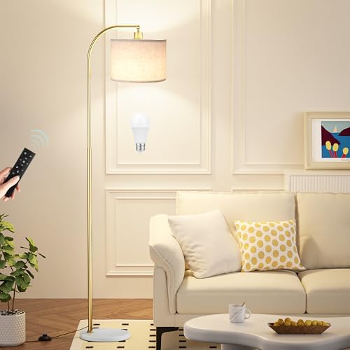Ambimall Arc Floor Lamp with Remote and Stepless Dimmable Bulb, Colors Temperature & Brightness Adjustable, Gold Pole & Marble Base by Ambimall