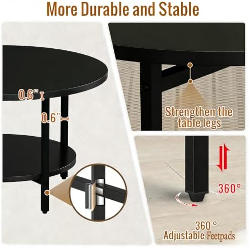 Coffee Tables for Living Room, 27.6" Round Coffee Table, Black Coffee Table - Image 5