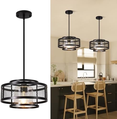 13" Dining Room Light Fixture/Chandelier Over Table, No Assembly Required Modern Black Pendant Light Fixtures, Industrial Hanging Pendant Lights Fixture for Kitchen Island Dining Room Hallway Entryway by YUEXCDSHOME