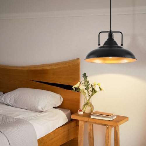 Black Pendant Light, Large Black and Gold Pendant Light 15.7" 3 Packs, Farmhouse Pendant Light, Island Pendant Lights, Kitchen Pendant Lights, Pendant Lights for Kitchen, Living Room - Image 4