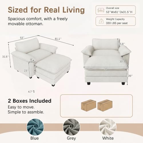 Homall Sofa Accent Chair with Ottoman, 35" Reading Chair, White - Image 5