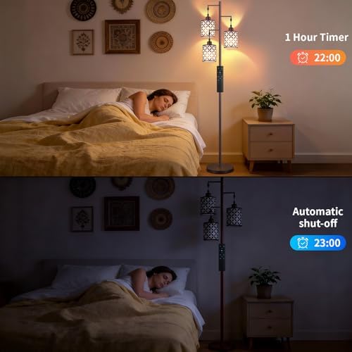 72" Dimmable Floor Lamp with Remote & Timer, Industrial Farmhouse Rustic Standing Lamp for Living Room Bedroom, 3 Individually Controlled Heads, 2 Height Options, 3 x LED Bulbs Included - Image 6