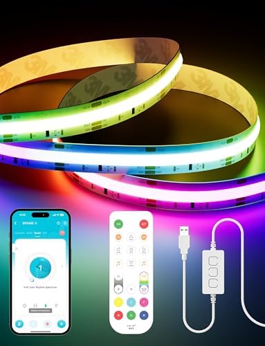 PAUTIX RGB Smart IC COB LED Strip Light 5V USB,Color Chasing UL-Listed Multicolor Flexible Tape LED Strip Light 9.84ft/3m Compatible with Alexa/Google Assistant,for TV,Desk,Monitor DIY Decoration by PAUTIX