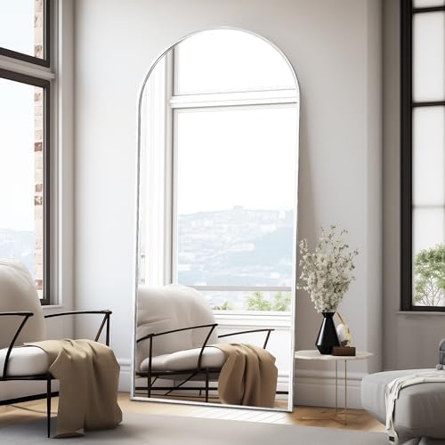 Floor Length Mirror, 76"x34" Arch Full Length Mirror Hanging or Leaning, Body Mirrors with Stand, Arched-Top Wall Mounted Mirrors with Aluminum Frame for Bedroom (White) - Image 3