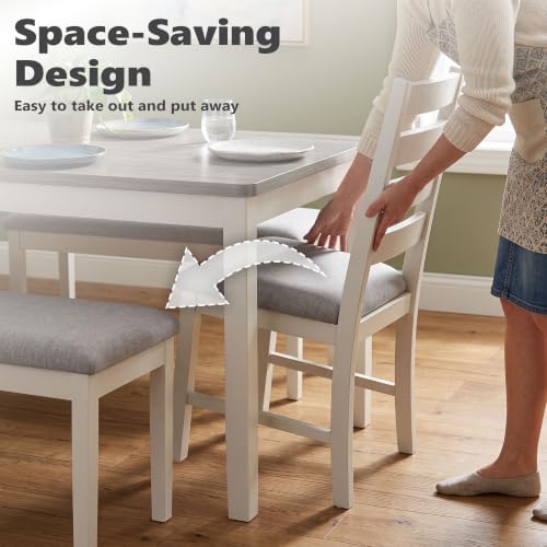 ROCSUMOO 5-Piece Dining Table and Chair Set with 2 Chairs & 2 Benches, Grey - Image 5