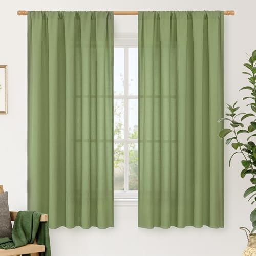 LAMIT Light Filtering Linen Curtains 63 inches Long for Living Room, Green by LAMIT