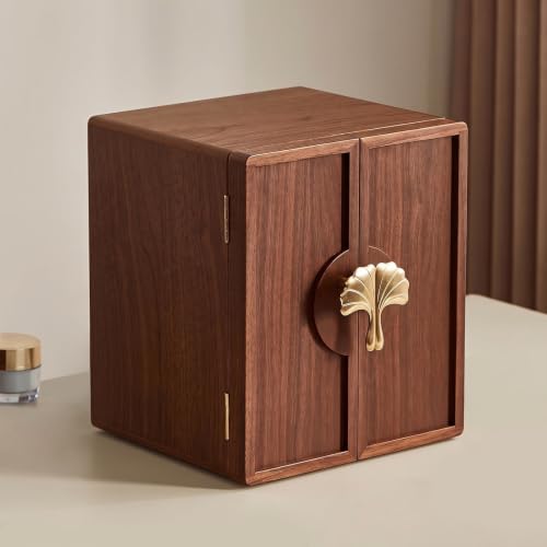 Black Walnut Wooden Jewelry Box for Women, 5 Layer, Brass Handle by Homruilink
