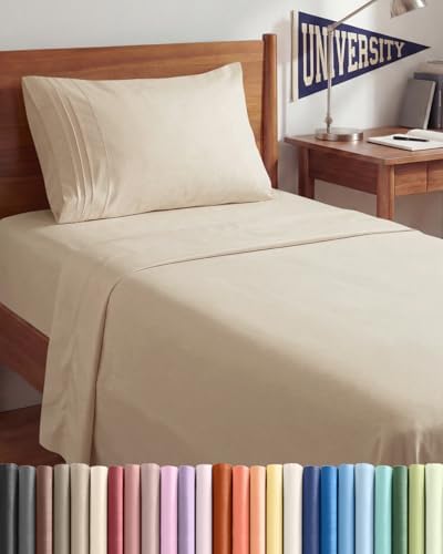 Twin XL 3 Piece Sheet Set - College Dorm Room Essentials - Cream by CGKUnlimited