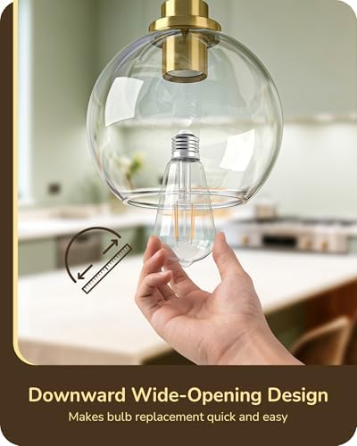 EDISHINE Pendant Light 1-Pack Kitchen Dining Clear Glass Globe Gold - Image 5