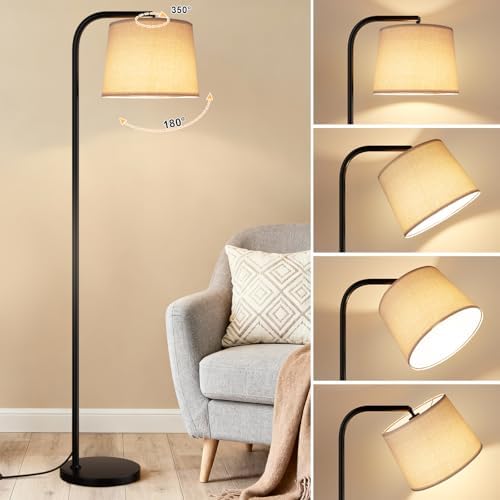 Ambimall Remote-Controlled Floor Lamp - Color Temperature Adjustable and Fully Dimmable, Standing Lamp for Living Room with Rotating Head, Tall Lamp for Bedroom, 9W Bulb Included (Black and Beige) - Image 5