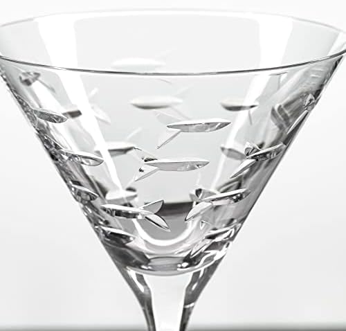 Rolf Glass School of Fish Martini Glass - Set of 4 Stemmed 10 oz. Martini Glasses - Lead-Free Glass - Diamond-Wheel Engraved Cocktail Glasses - Made in the USA - Image 4