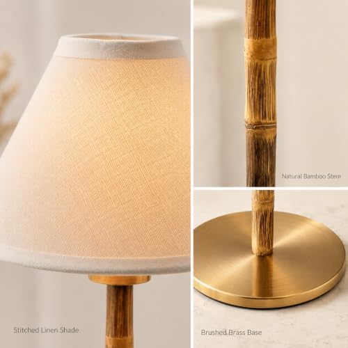 Bamboo Cordless LED Table Lamp – Rechargeable 24-Hour Battery, Dimmable Warm Light, Portable Wireless Lamp with Remote for Indoor/Outdoor Use, Home, Patio, Restaurant – (WHITE LINEN), 14.95" Tall - Image 4