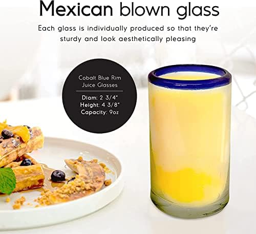 Cobalt Blue Rim 9 oz Juice Glasses (set of 6), Recycled Glass, Lead-free, Toxin-Free (9 oz Juice) - Image 2