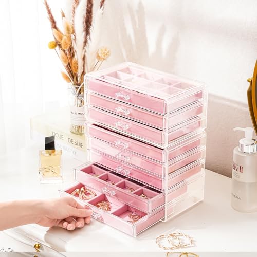 ProCase Earring Holder Organizer Jewelry Box with 8 Drawers, Pink - Image 3