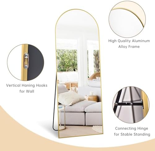 Dewfig Arched Full Length Mirror, 57"X20" Large Full Body Mirror, Gold - Image 5