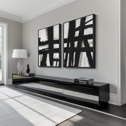 Large Framed Black White Abstract Wall Art for Living Room Set of 2, 24x36 - Image 2