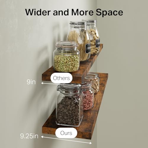 BAYKA Rustic Brown Floating Shelves 47.2in, Set of 2, Wall Mount Wood Shelf - Image 6