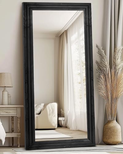 76x34in Full Length Mirror, 3-Tier Stepped Solid Wood Frame, Black - Image 6