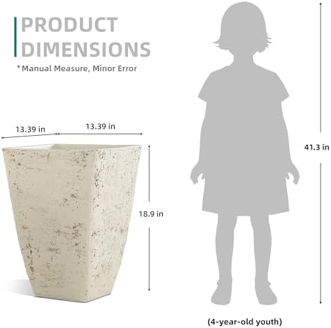 Autodaya Resin 19" Tall Planters Set of 2 Plant Pots, Country White Square - Image 6