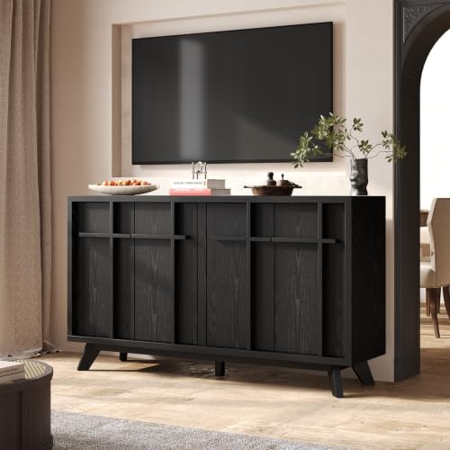 knoworld 59" Sideboard Buffet Cabinet with Storage, Modern Credenza, Black - Image 3