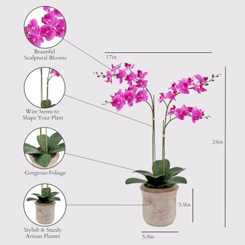 CG Hunter, Faux Pink Orchid Plant, 24 in, Grey, Home Decor - Image 2