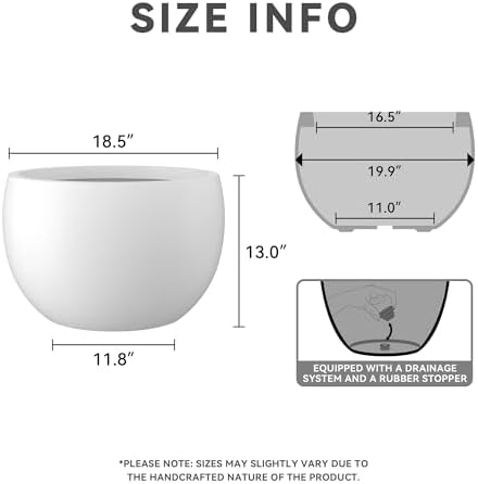 Kante Large Round Bowl White Concrete Planter 20" Dia, Outdoor - Image 2