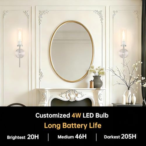 Shenmoyl Battery Operated Wall Sconces Set of 2, Nickel Rechargeable Wall Lighting Fixtures, Dimmable Wall Lights with Remote & Clear Glass Shade for Living Room, Bathroom,Bedroom - Image 2