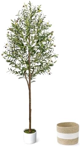 6FT Artificial Olive Tree Indoor Tall Faux with Planter&Basket by LuceAlberi
