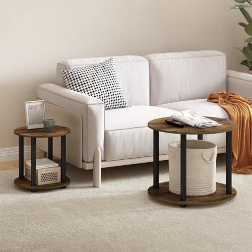 Furinno Turn-N-Tube Toolless 2-Tier Round Coffee Table, Amber Pine - Image 2