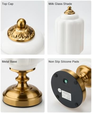 UMEXUS Vintage Cordless Rechargeable Table Lamp, Antique Brass, White Glass - Image 6