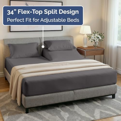 Flex Top Split Head King 4 Piece Sheet Set - Soft & Breathable - Dark Grey - Image 4