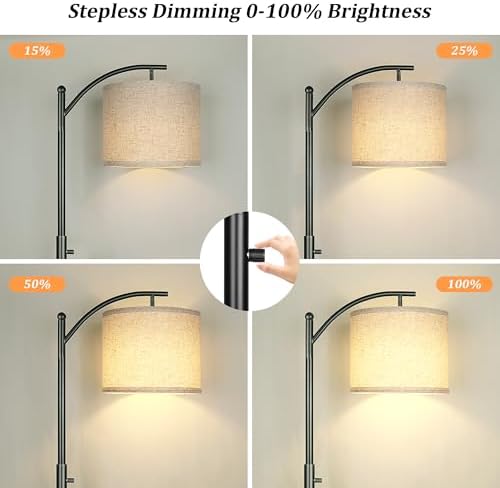 ROTTOGOON Dimmable Floor Lamp, Arc Floor Lamps for Living Room, Stepless Dimming Modern Standing Lamp with Linen Shade, Tall Lamp for Bedroom Office Dining Room- Black - Image 5