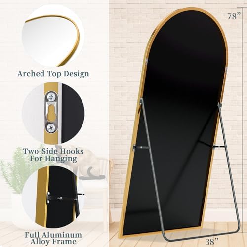 78"x38" Arched Full Length Mirror with Stand,Full Body Floor Mirror - Image 5