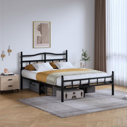 SHOANED 14 Inch Metal Bed Frame - Full Size Heavy Duty Bedframe with Headboard & Footboard Black Basic Steel Slats Platform No Box Spring Needed/Easy Assembly/Noise Free by SHOANED