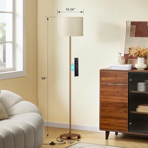 Ambimall Floor Lamps for Living Room with Remote Control and Stepless Dimmable Colors Temperature & Brightness, 9W Bulb Included(Beige Lampshade & Brown Pole) - Image 2