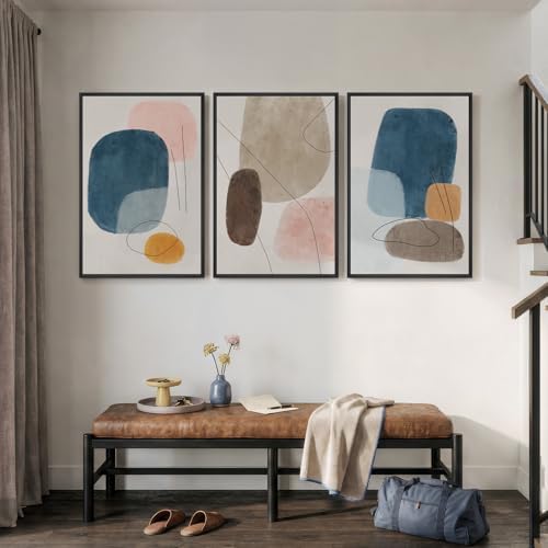 Large Framed Colorful Abstract Wall Art for Living Room, Set of 3, 24x36 In - Image 3