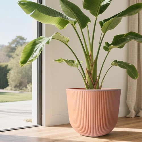 Worth Garden Round Large Planter Pot 1-Pack, 17.5" Dia x 15.5" H - Durable Plastic Terracotta Plant Tree Pots with Vertical Stripe Textured Finish, Drainage Hole for Indoor Outdoor Front Porch Patio - Image 7