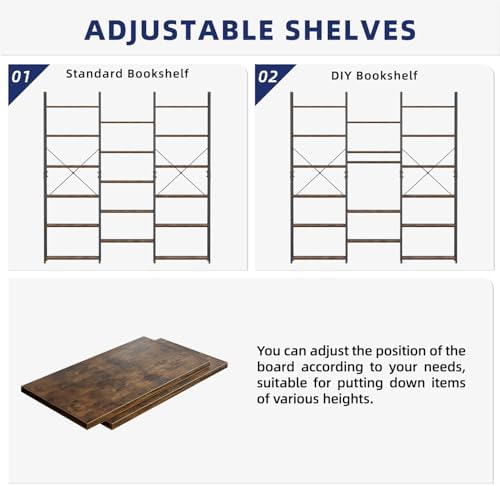 NUMENN Triple Wide 6-Tier Adjustable Bookshelf with 17 Shelves, Vintage - Image 6