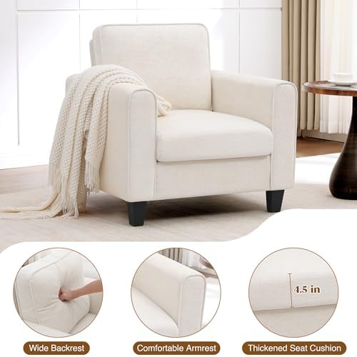 Accent Chairs for Living Room, Upholstered Living Room Chairs, Mid Century Modern Reading Chair for Bedroom, Comfy Armchair Single Sofa Side Chair for Office, Small Room, Beige - Image 5