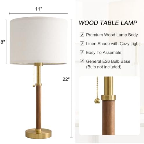 Wood Table Lamps 22" Mid Century Modern Lamps for Bedroom Living Room Lamps - Image 2